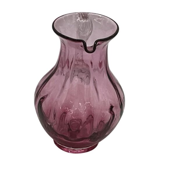 Hand blown Art Glass Pitcher Jug Pink Purple w/ Applied Handle 5"H X 3"W - Picture 3 of 5